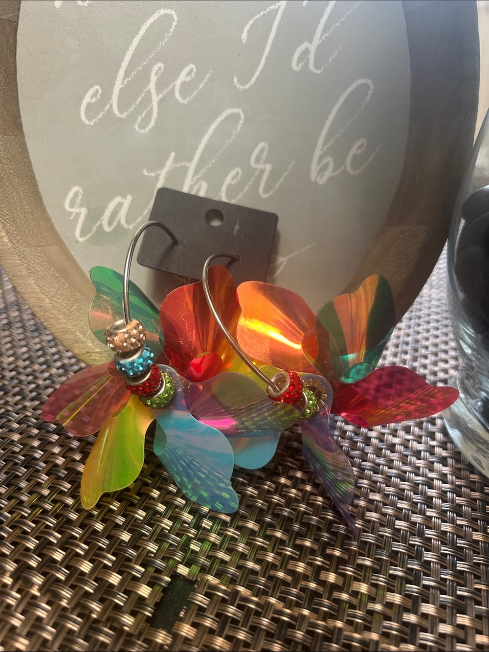 Hand Crafted Iridescent Multi-Color Floral Hoop Earrings